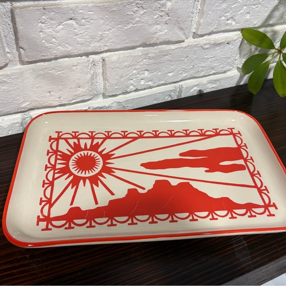 Red and White Decorative Stoneware Tray
